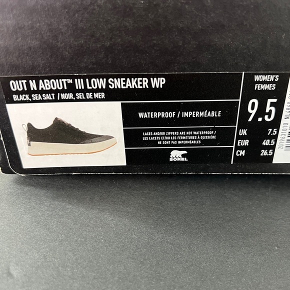 NEW SOREL Out N About III Low Waterproof Sneaker Black/Sea Salt - Picture 6 of 6